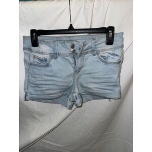 Forever 21 Womens Light Wash Denim Shorts Double Button Rolled Hem Blue Size S